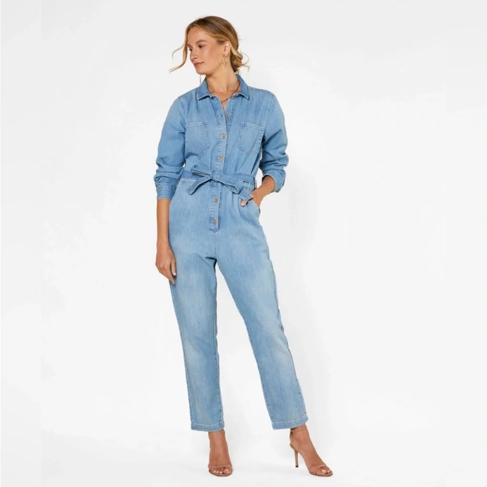 NWOT Outerknown Wyatt Denim Jumpsuit Blue Size Small - Picture 1 of 11